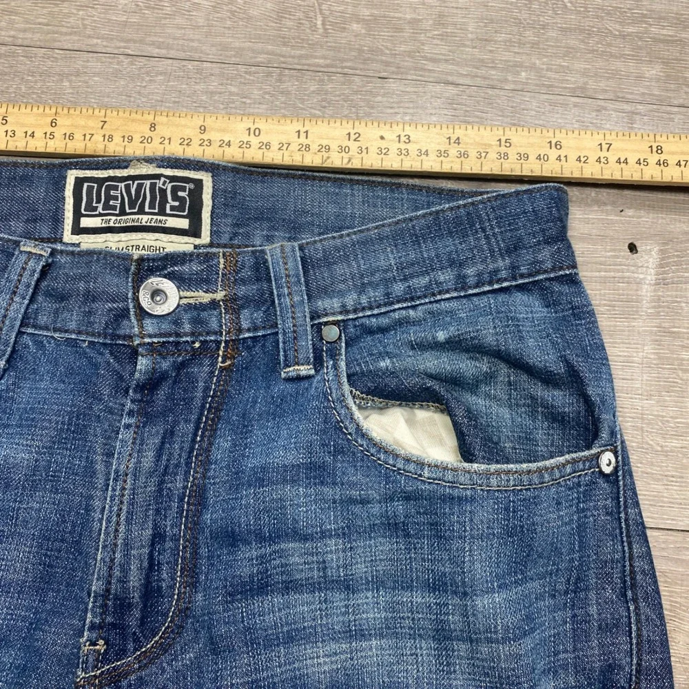 Vintage Levi's 514 Slim Straight Jeans Mens 32x30 Blue Denim Flap Pocket Y2K
